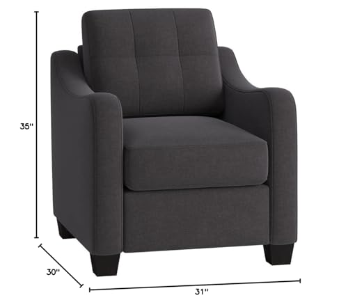 Gray Linen Upholstered Solid Wood Accent Chair