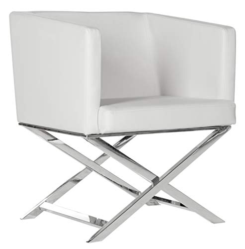 Celine White & Chrome Modern Glam Cross Leg Chair
