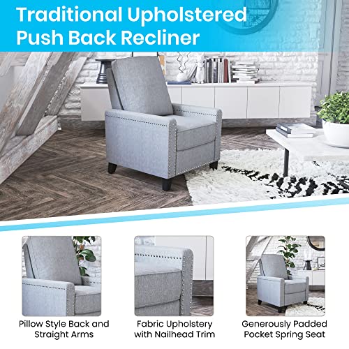 Light Gray Transitional Push Back Recliner Chair
