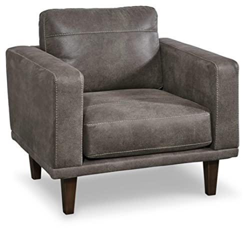 Mid Century Modern Dark Gray Faux Leather Chair