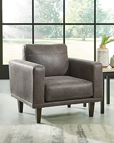 Mid Century Modern Dark Gray Faux Leather Chair