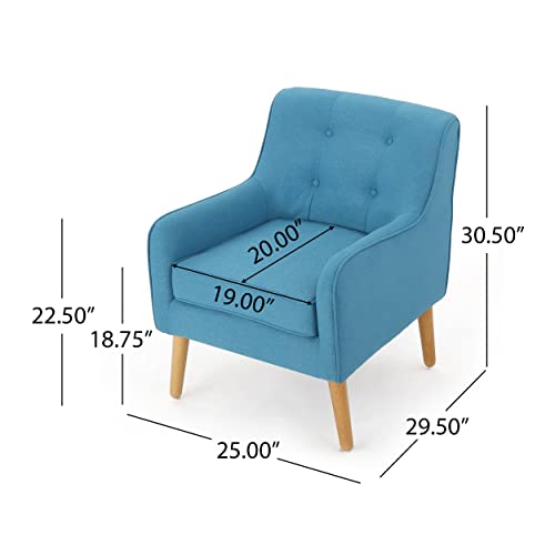 Mid-Century Teal Fabric Arm Chair Set - 2 Pieces