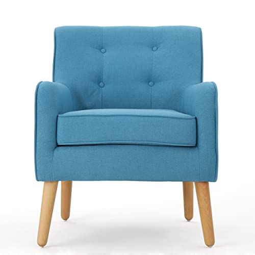 Mid-Century Teal Fabric Arm Chair Set - 2 Pieces