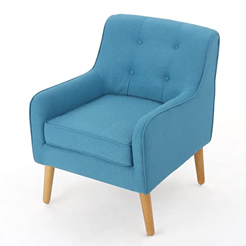 Mid-Century Teal Fabric Arm Chair Set - 2 Pieces