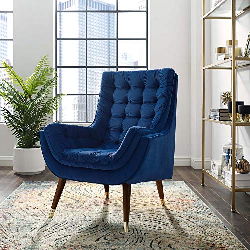 Navy Velvet Tufted Lounge Chair by Modway