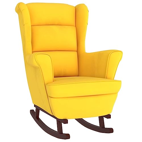 Yellow Velvet Rocking Chair with Rubber Wood Legs