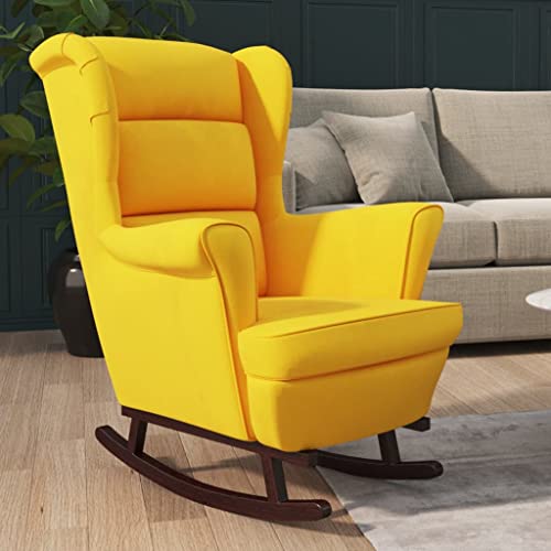 Yellow Velvet Rocking Chair with Rubber Wood Legs