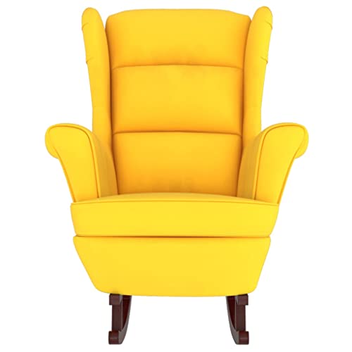Yellow Velvet Rocking Chair with Rubber Wood Legs