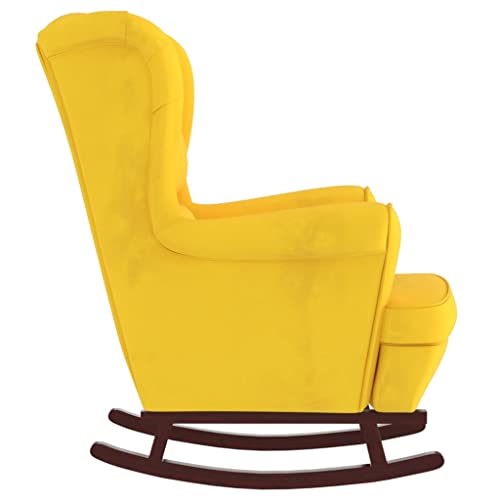 Yellow Velvet Rocking Chair with Rubber Wood Legs