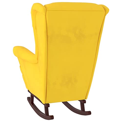 Yellow Velvet Rocking Chair with Rubber Wood Legs