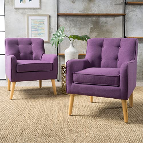 Felicity Mid-Century Purple Fabric Arm Chairs Set