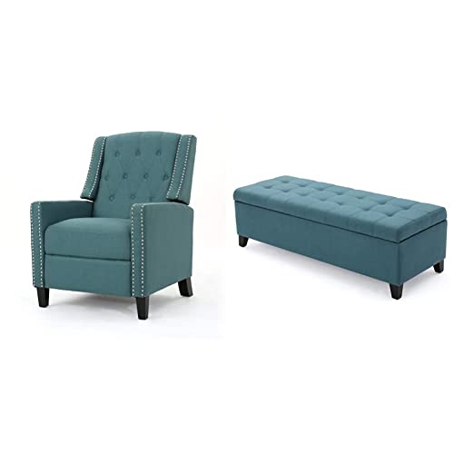 Dark Teal Recliner Chair and Storage Ottoman Set