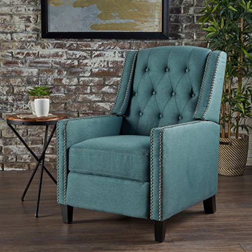 Dark Teal Recliner Chair and Storage Ottoman Set