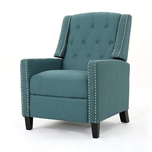 Dark Teal Recliner Chair and Storage Ottoman Set