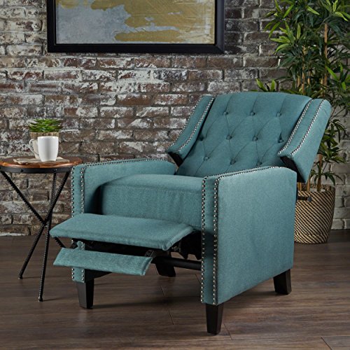 Dark Teal Recliner Chair and Storage Ottoman Set