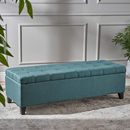 Dark Teal Recliner Chair and Storage Ottoman Set