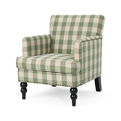 Green Checkerboard Tufted Fabric Club Chair