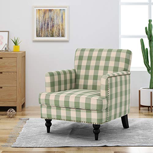 Green Checkerboard Tufted Fabric Club Chair