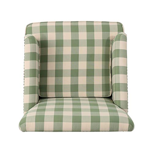Green Checkerboard Tufted Fabric Club Chair
