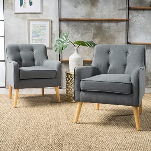 Charcoal Mid-Century Fabric Arm Chair Set