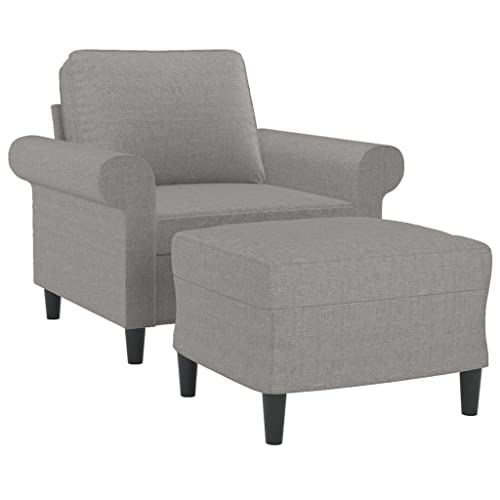 Light Gray Fabric Sofa Chair with Footstool