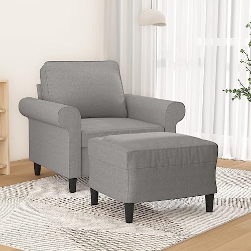 Light Gray Fabric Sofa Chair with Footstool