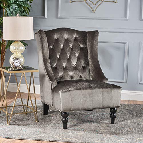 High-Back Grey Velvet Club Chair by Christopher Knight
