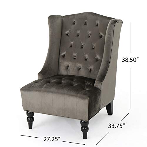 High-Back Grey Velvet Club Chair by Christopher Knight