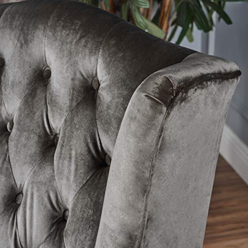 High-Back Grey Velvet Club Chair by Christopher Knight