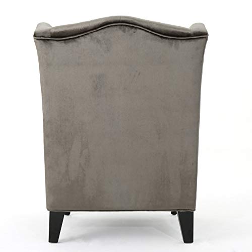 High-Back Grey Velvet Club Chair by Christopher Knight