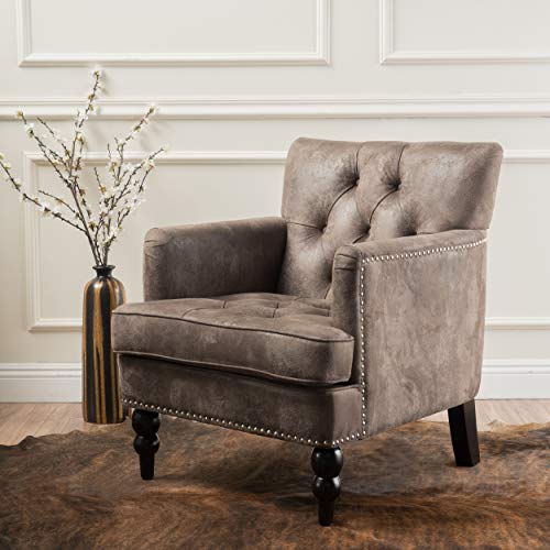 Medford Brown Tufted Accent Chair with Nailheads