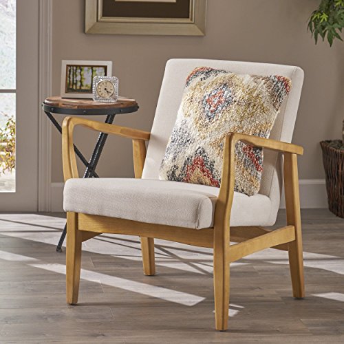 Ivory Mid Century Modern Fabric Arm Chair