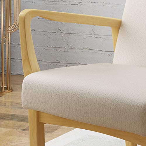 Ivory Mid Century Modern Fabric Arm Chair