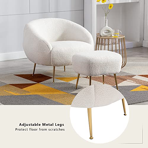 Mid-Century Modern White Accent Chair & Ottoman