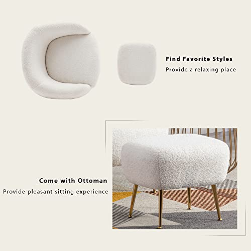 Mid-Century Modern White Accent Chair & Ottoman