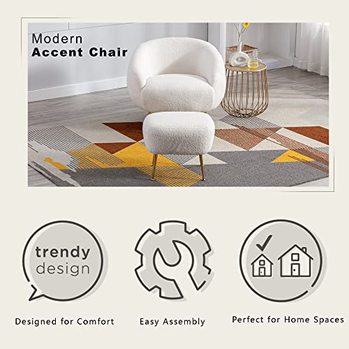 Mid-Century Modern White Accent Chair & Ottoman