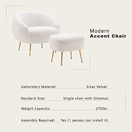 Mid-Century Modern White Accent Chair & Ottoman