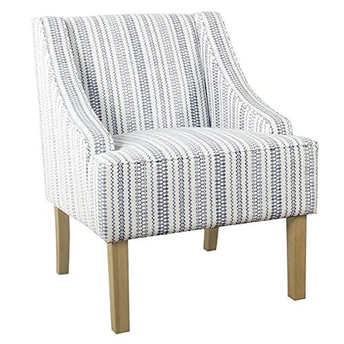 Blue and White Striped Velvet Accent Chair