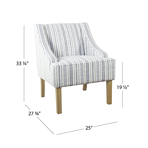 Blue and White Striped Velvet Accent Chair