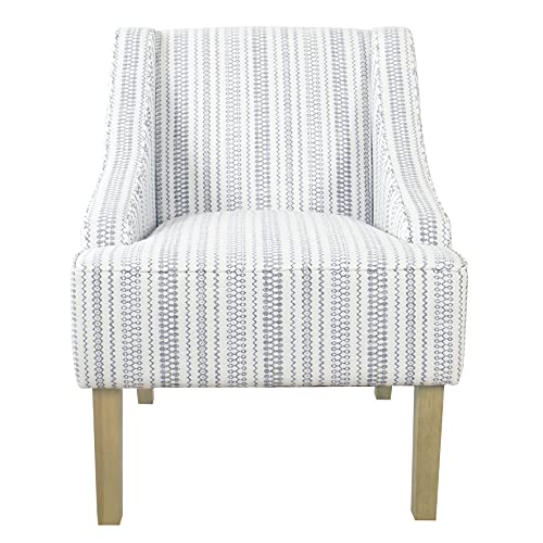 Blue and White Striped Velvet Accent Chair