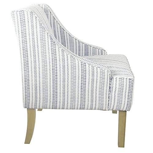 Blue and White Striped Velvet Accent Chair