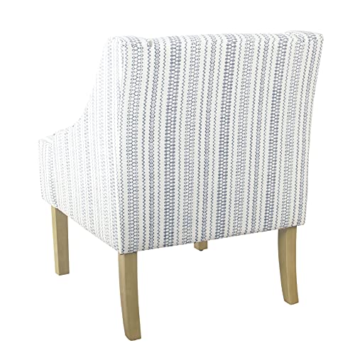 Blue and White Striped Velvet Accent Chair
