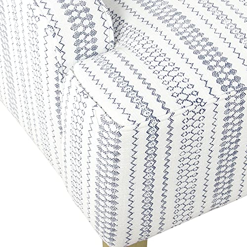 Blue and White Striped Velvet Accent Chair