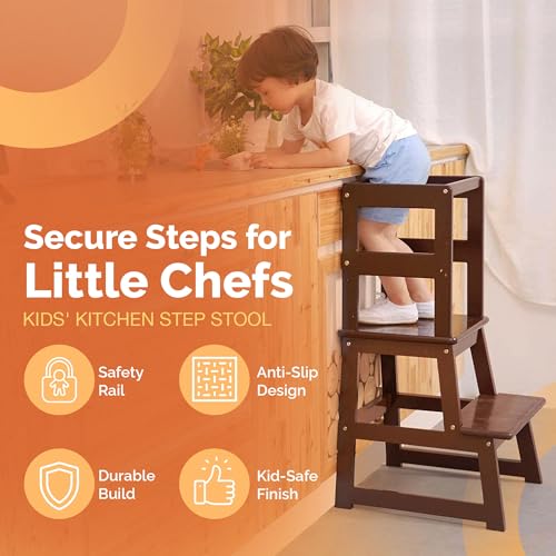 Kids Kitchen Step Stool with Safety Rail, Espresso