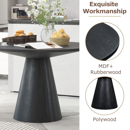 46.5" Modern Round Dining Table for 4-6, Black Wood