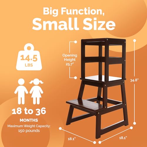 Kids Kitchen Step Stool with Safety Rail, Espresso