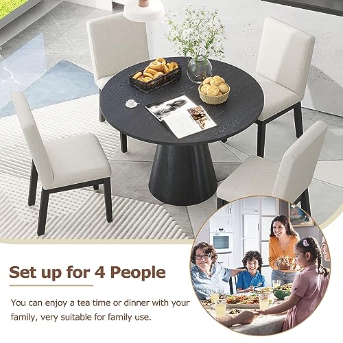 46.5" Modern Round Dining Table for 4-6, Black Wood