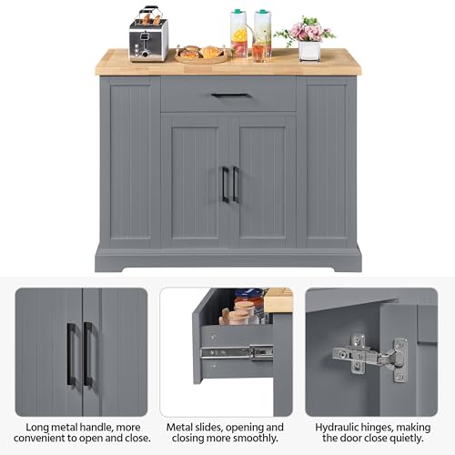 Rolling Kitchen Island with Rubberwood Countertop, Storage Cabinet