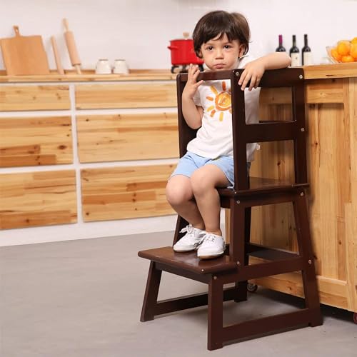 Kids Kitchen Step Stool with Safety Rail, Espresso