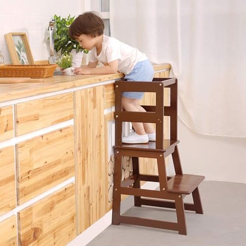 Kids Kitchen Step Stool with Safety Rail, Espresso